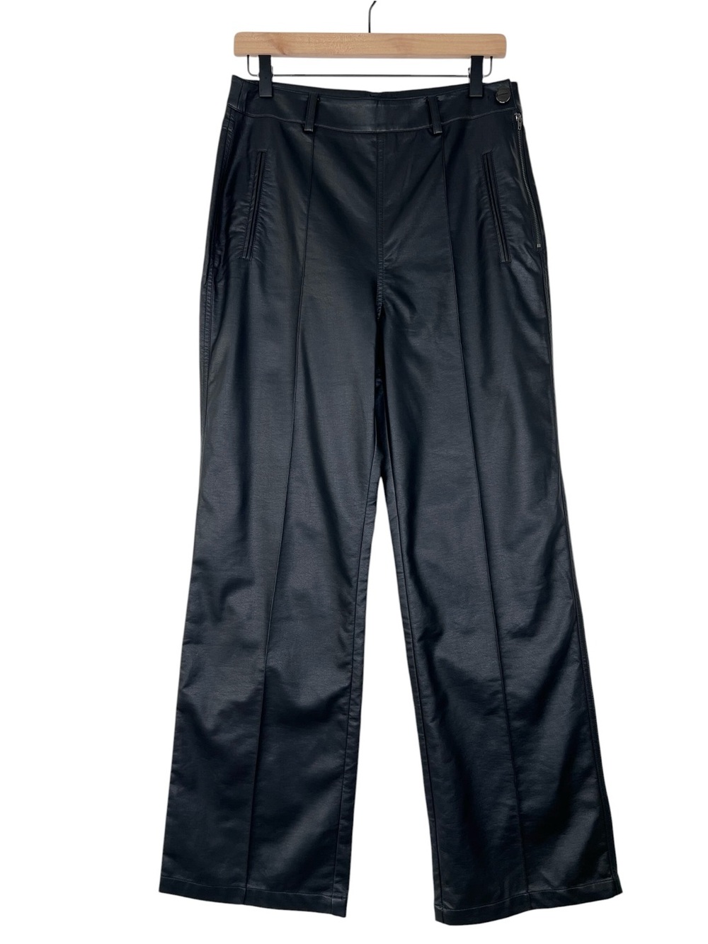 Kourt Black Faux Leather Wide Leg Pants Sz M Matrix Minimalist Classic